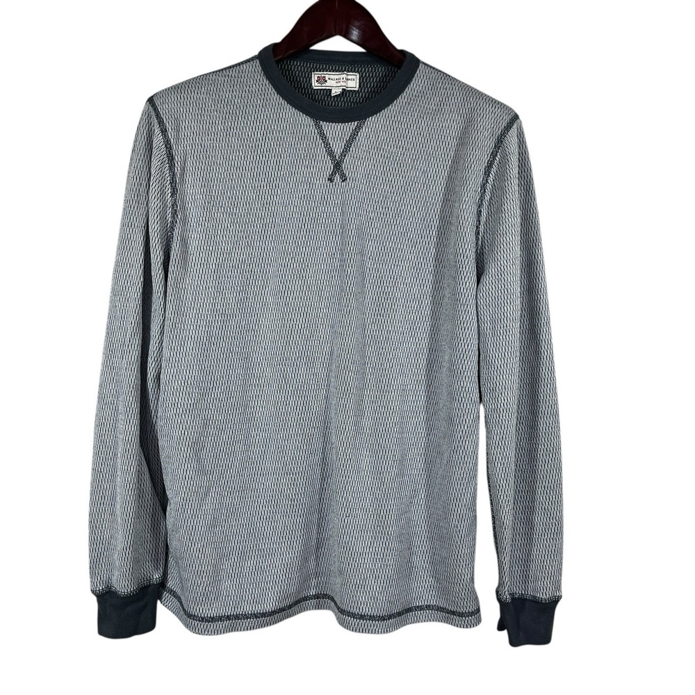 Wallace & Barnes Honeycomb Pullover Crewneck Mens L Gray V-Stitch Thermal